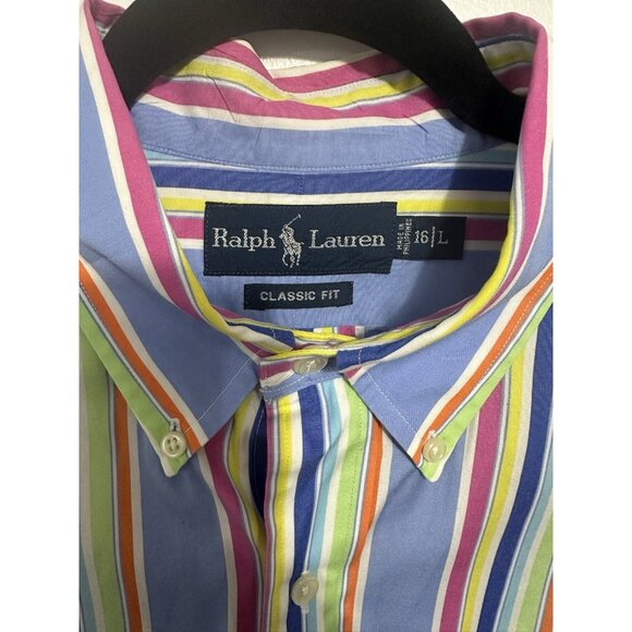 Ralph Lauren Mens Classic Fit Striped Button-Down Shirt Size 16.5/L - Picture 3 of 6